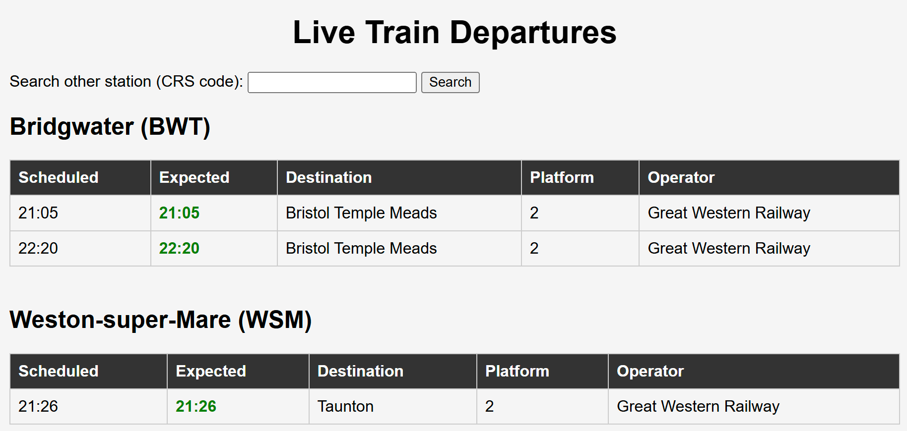 Train Timetable Screenshot
